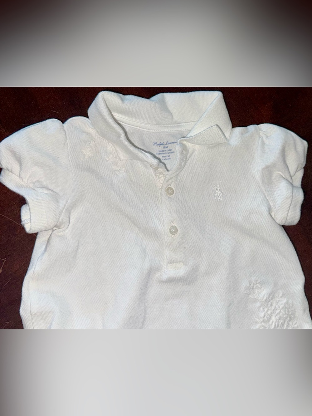 Ralph Lauren Baby Girls White Polo Dress | Eyelet Ruffle Hem | 18M | EUC - Picture 4 of 7